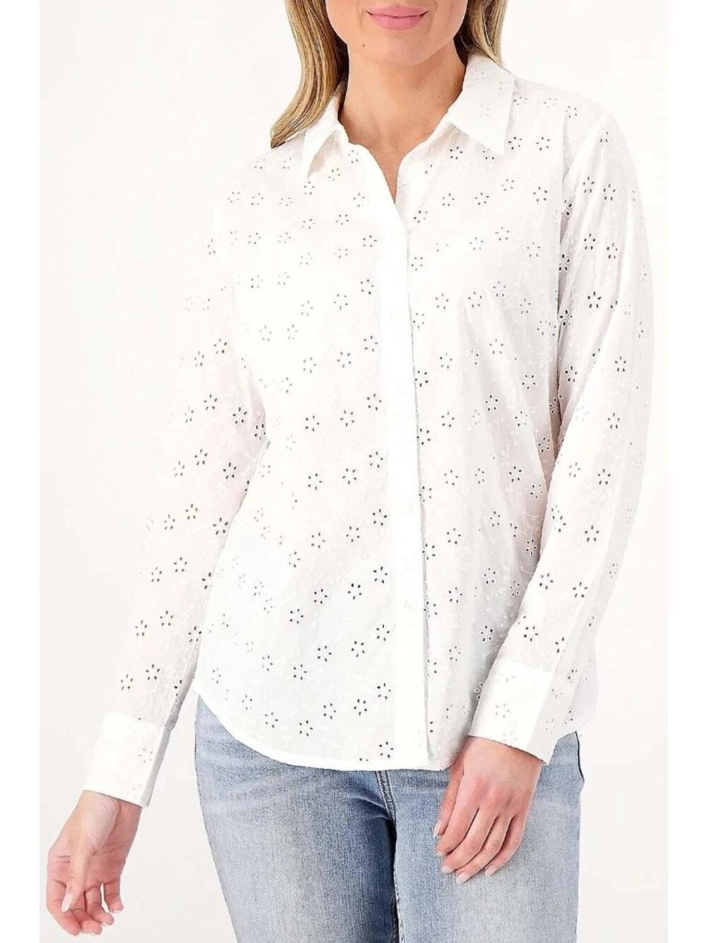 Candace Cameron Bure Eyelet Shirt XS Regular Button Front New Day White Career